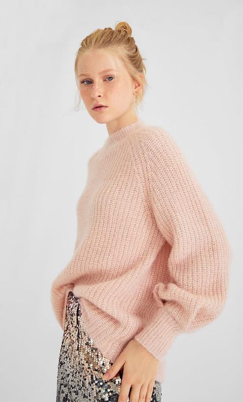 Stradivarius Pull Avec Fils Métallisés Femme Rose Poudré S