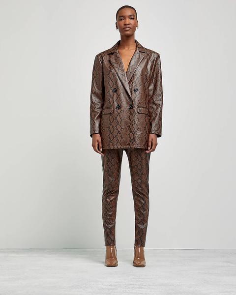 Brown Snake Print Oversized Blazer