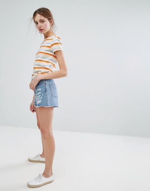 Monki - Mom Shorts Di Jeans Invecchiati - Blu