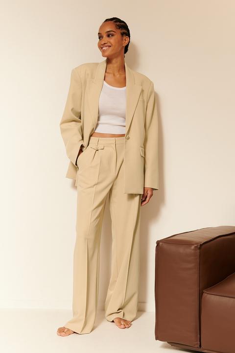 Oumayma X Na-kd Pocket Detail Suit Pants - Beige