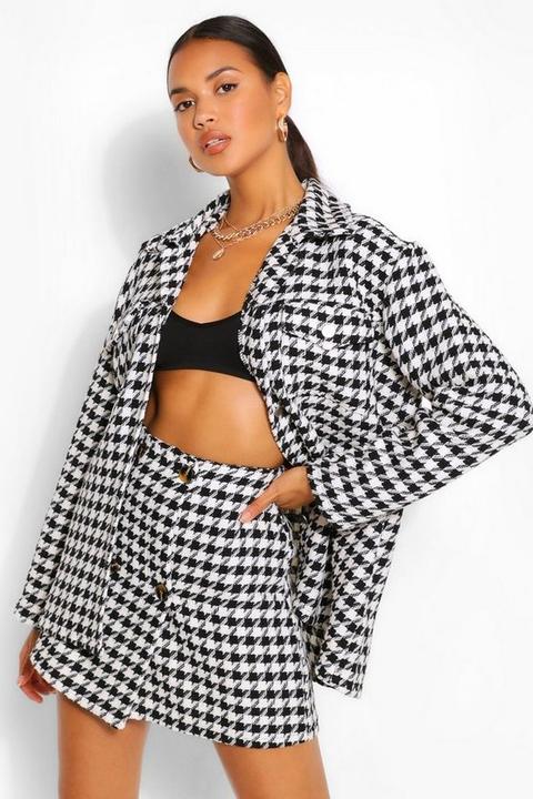 Veste Chemise Coupe Oversize Motif Pied-de-poule - Noir - 34, Noir