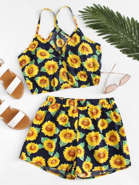 Crop Top Con Stampa Di Girasole