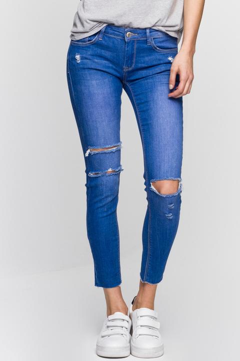 Jeans Con Strappi Blu