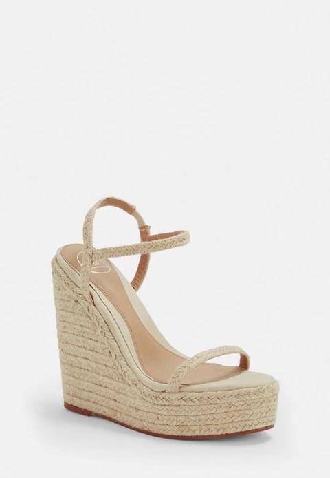 Beige Two Strap Jute Wedges, Beige