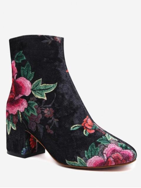 Velvet Bloque Botas De Tacón Corto Floral