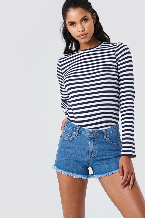 Na-kd Denim Fray Hem Shorts - Blue