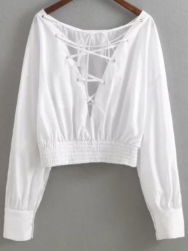 Blusa Con Cuello En V Y Tiras Cruzadas Blanco