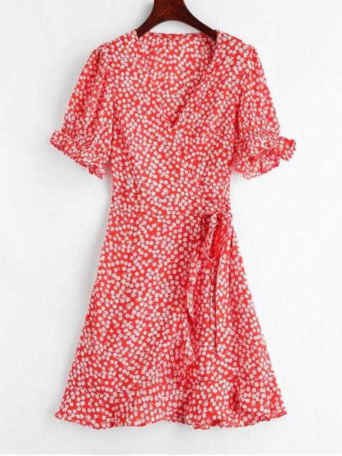 Mini Vestido Envuelto Con Estampado Floral Black Red