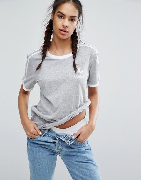 Adidas Originals - T-shirt Grigia Con Tre Strisce - Grigio