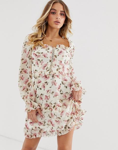 Missguided - Vestito Milkmaid A Fiori Con Laccetti - Multicolore