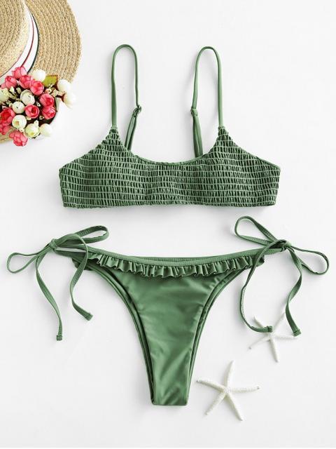 Zaful Bikini Fruncido Con Lazo Anudado Hazel Green