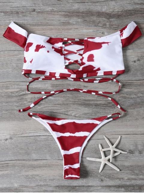 -teñido Lazo Del Hombro Del Bikini Set Red