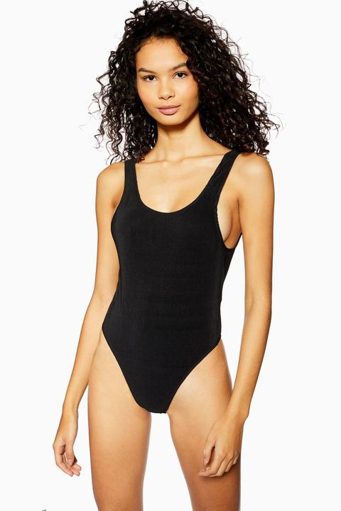 Womens Plisse Scoop Bodysuit - Black, Black