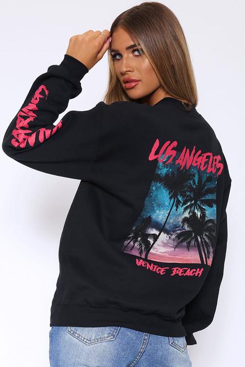 Black Los Angeles Photo Print Back Oversized Sweatshirt