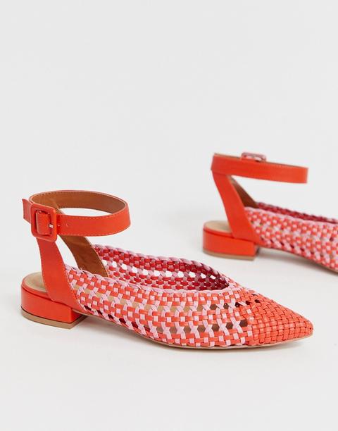 Asos Design Lillie Woven Pointed Ballet Flats In Orange And Pink Mix-multi