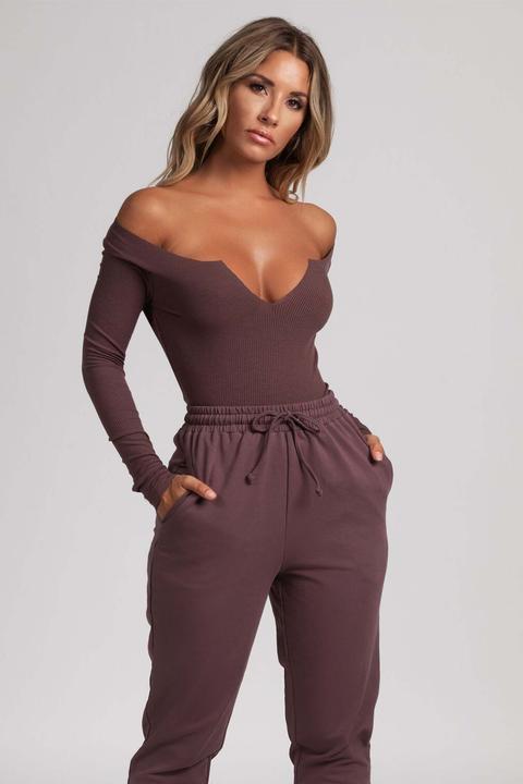 Malene V-neck Ribbed Long Sleeve Bodysuit - Mauve