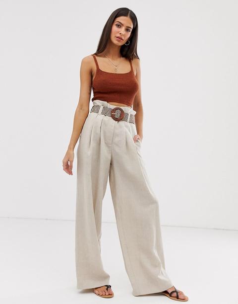 River Island - Pantalon Large Avec Ceinture - Avoine