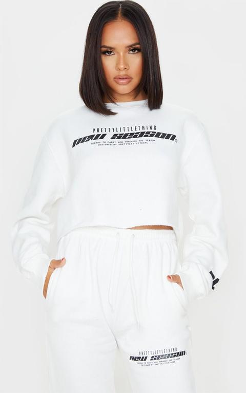 Prettylittlething Cream New Season Slogan Cropped Sweater