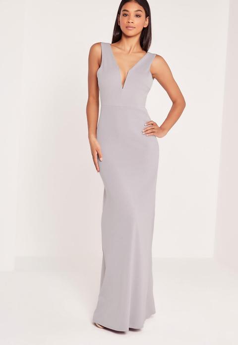 Grey Sleeveless V Plunge Maxi Dress, Grey