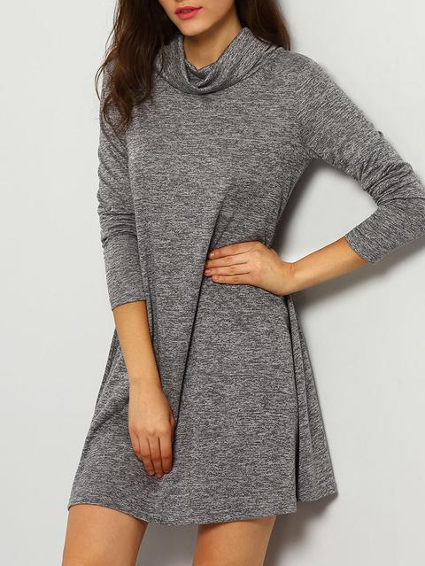 Vestido Cuello Alto Casual -gris