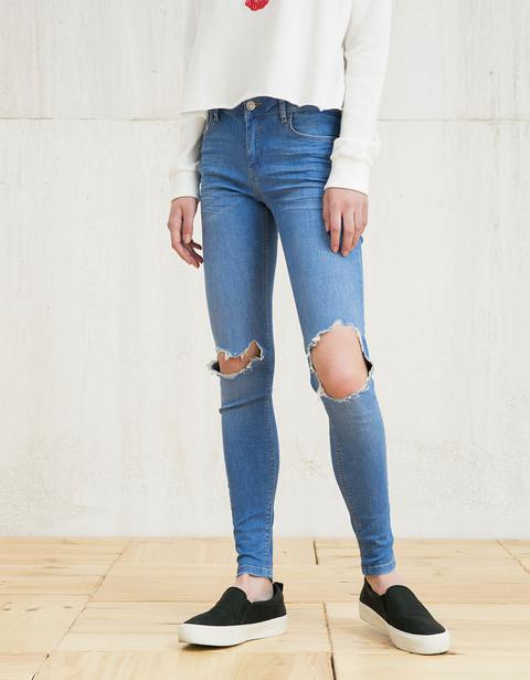 Jeans Bsk Skinny Fit Rotos Rodilla