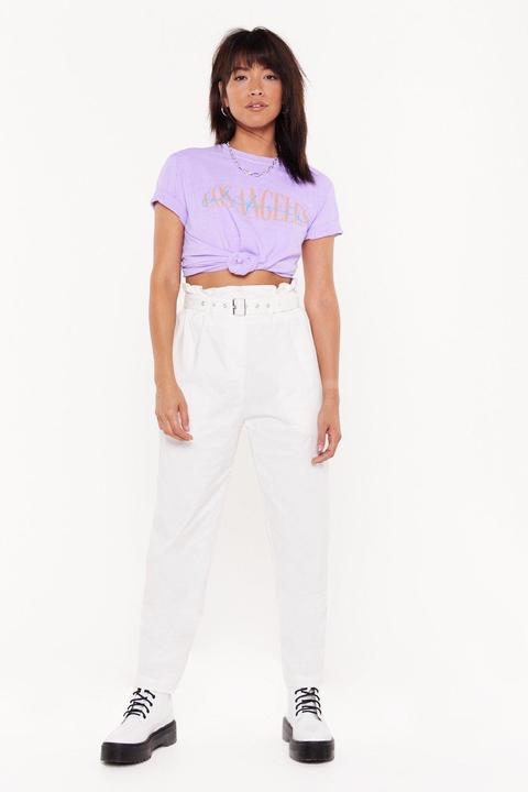 Womens Belted Paper Bag Waist Trousers