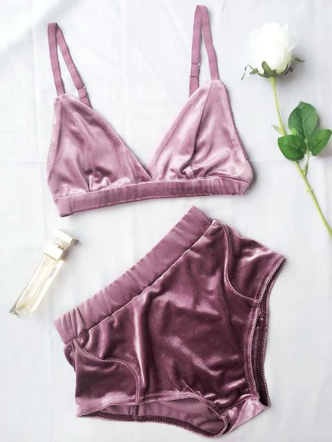 Set Di Reggiseno In Velluto A Vita Alta Apricot Burgundy Khaki Purple Malachite Green