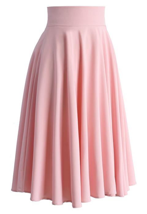Creamy Pleated Midi Skirt In Pink from Chic wish on 21 Buttons