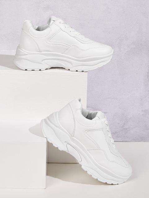 Lace-up Front Solid Chunky Sole Sneakers