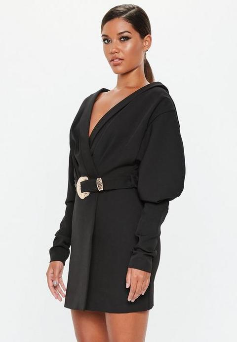 Black Plunge Western Belted Shirt Dress 