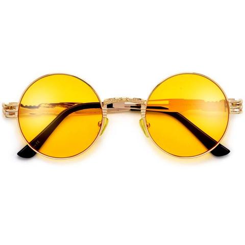 Retro Round Flat Lens Chic Boho Artful Frame Sunnies