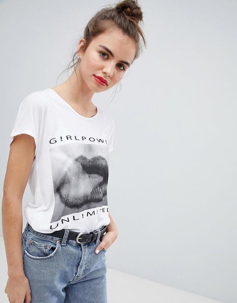 "blend She - Allison - T-shirt Con Scritta "girl Power" - Bianco