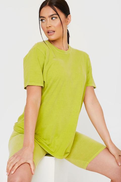 Green Shirts - Charlotte Crosby Washed Lime Oversized T Shirt