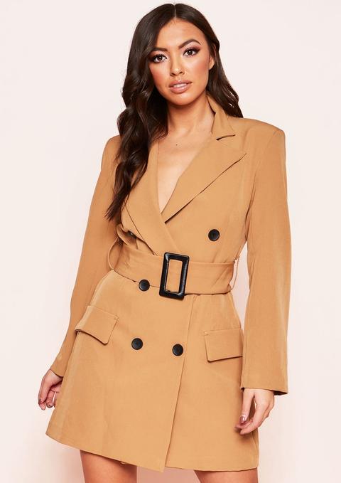 Leandra Camel Belted Blazer Dress