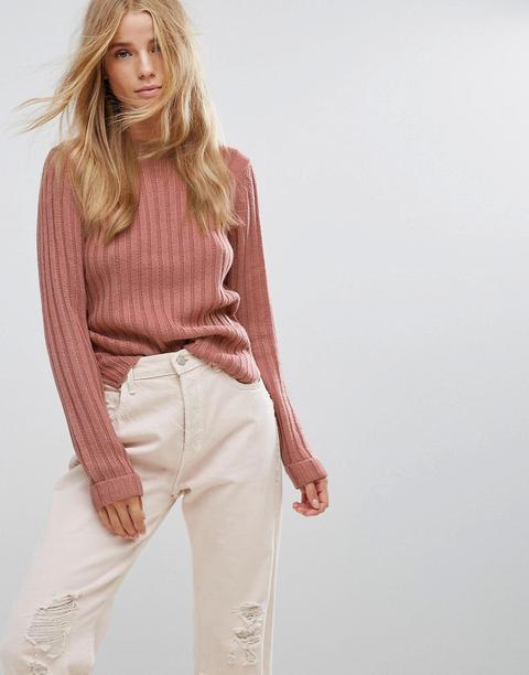 Brave Soul - Maglione Basic A Coste - Rosa