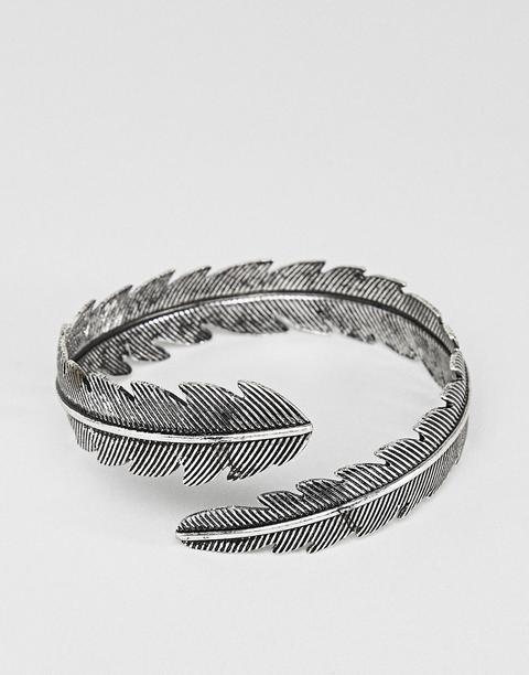 Brazalete Con Plumas En Plateado Pulido De Asos Design