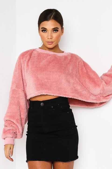 Pink Teddy Batwing Crop Jumper