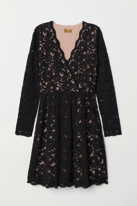 Vestido Con Escote De Pico - Negro