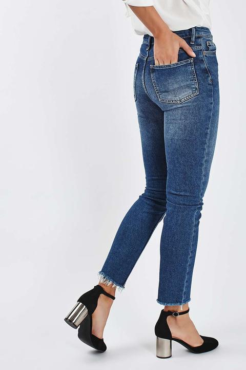 Moto Dark Blue Straight Leg Jeans