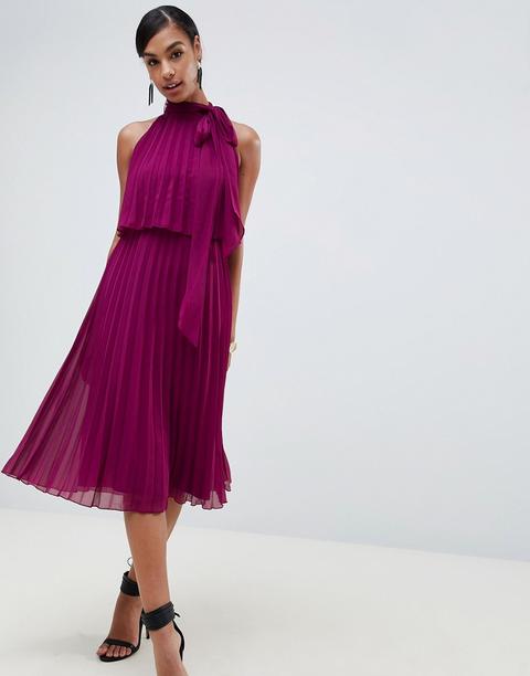 Vestido Midi Con Plisados Y Cuello Halter Anudado De Asos Design