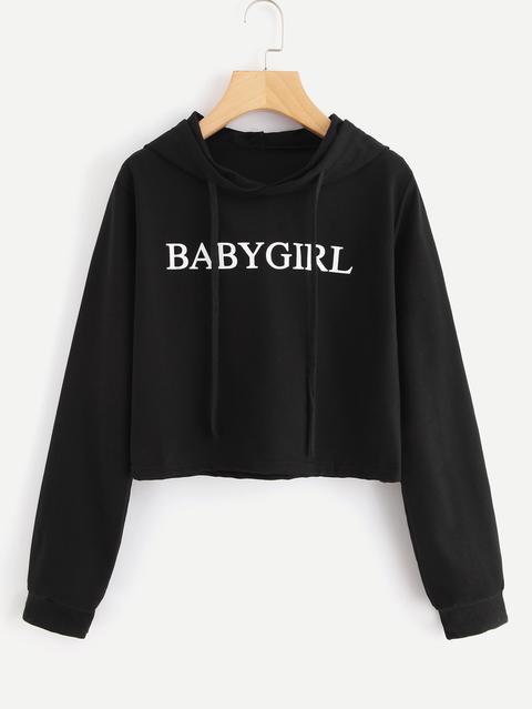 Slogan Print Crop Hoodie