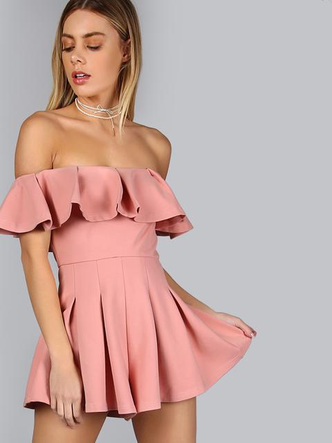 Pleated Ruffle Romper Tulip