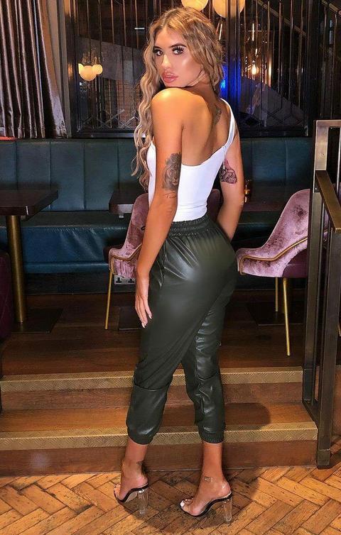 Khaki Pu Cuffed Joggers - Sophie