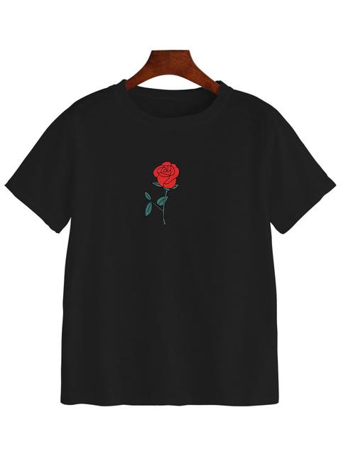 Black Rose Print T-shirt