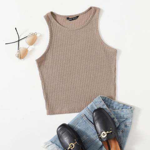 Solid Rib-knit Tank Top