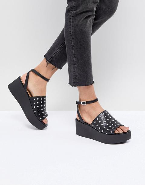 Sandalias De Plataforma Plana En Negro Con Tachuelas Alma De Raid