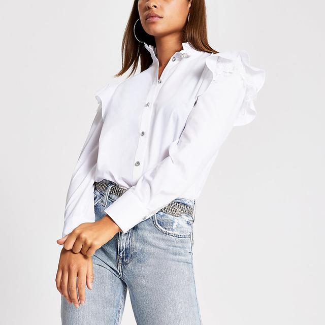 River island white frill hot sale shirt