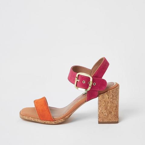 Pink Colour Block Cork Heel Sandals