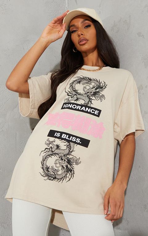 Stone Ignorance Is Bliss Dragon Printed T Shirt