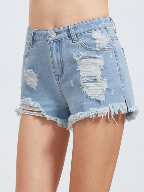 Lavare Shorts In Denim In Effetti Rotti Blu